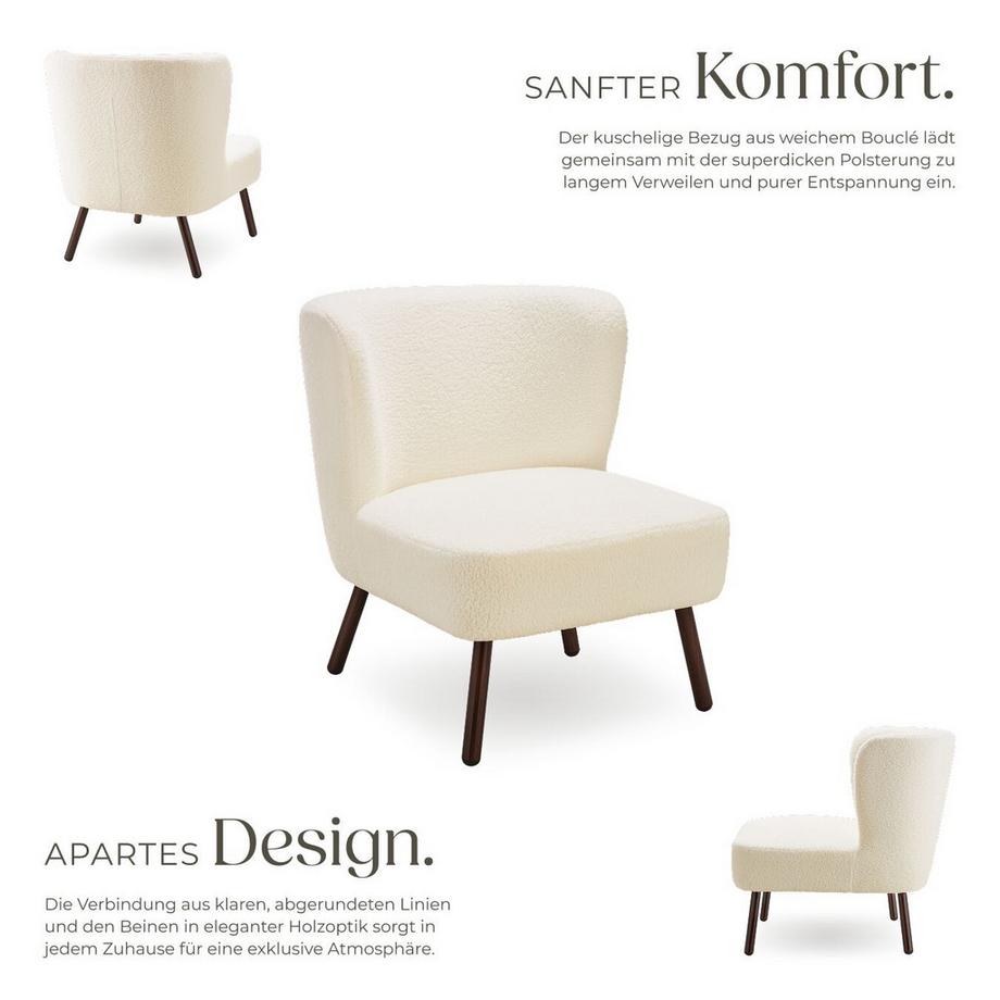 Tectake Poltrona da cocktail Teddy Robina 2 imbottita, con rivestimento bouclé  