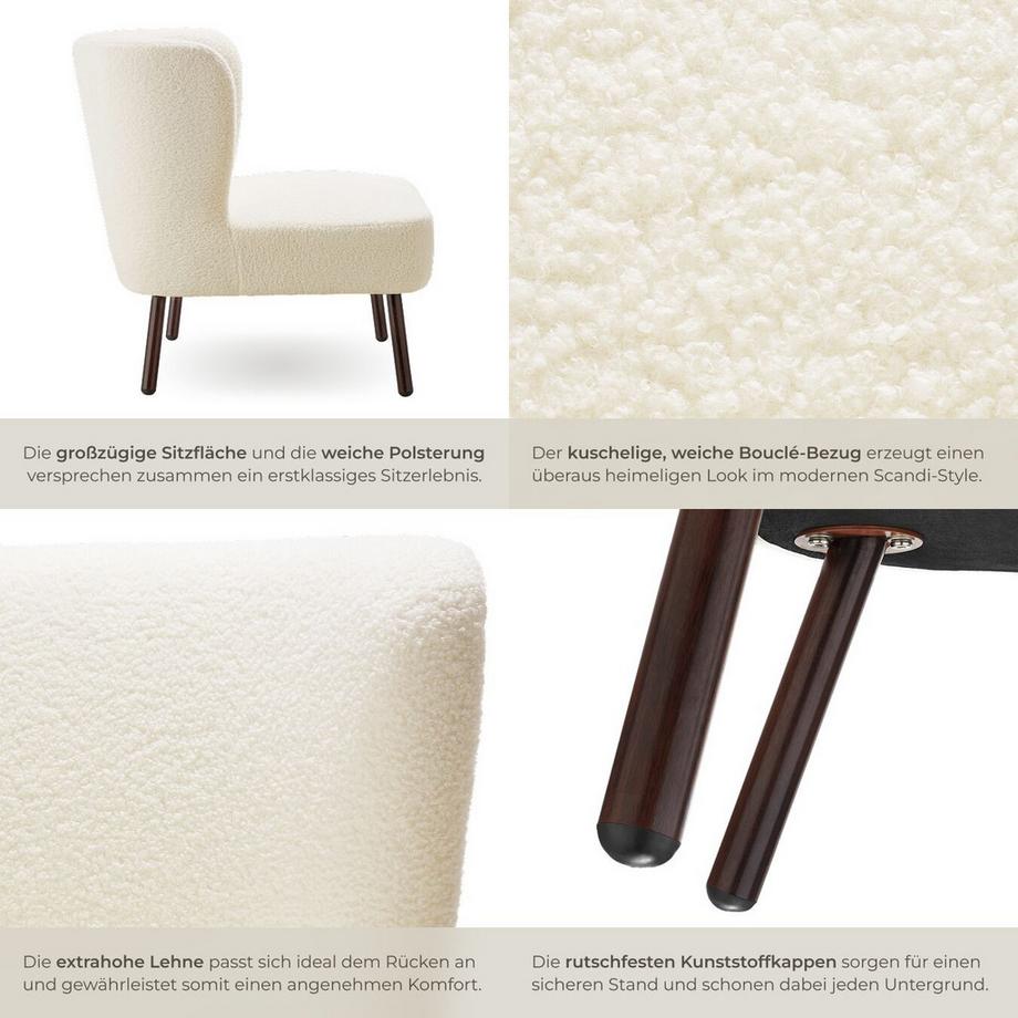 Tectake Poltrona da cocktail Teddy Robina 2 imbottita, con rivestimento bouclé  