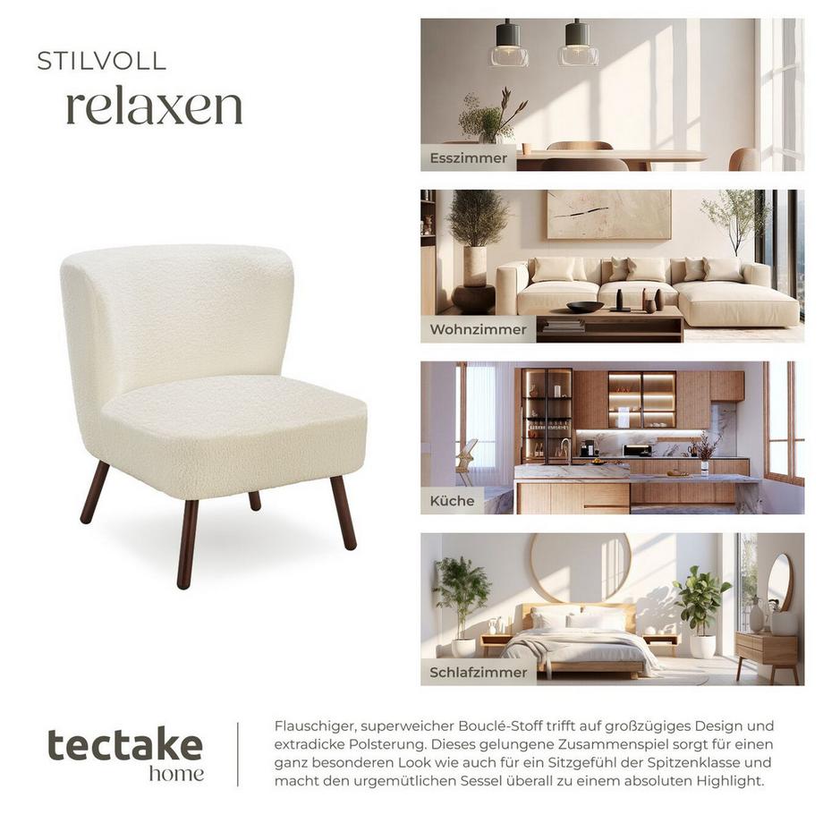 Tectake Teddy-Cocktailsessel Robina 2 gepolstert, mit Bouclé-Bezug bodenschonende Kunststoffkappen, Belastbarkeit 150 kg  