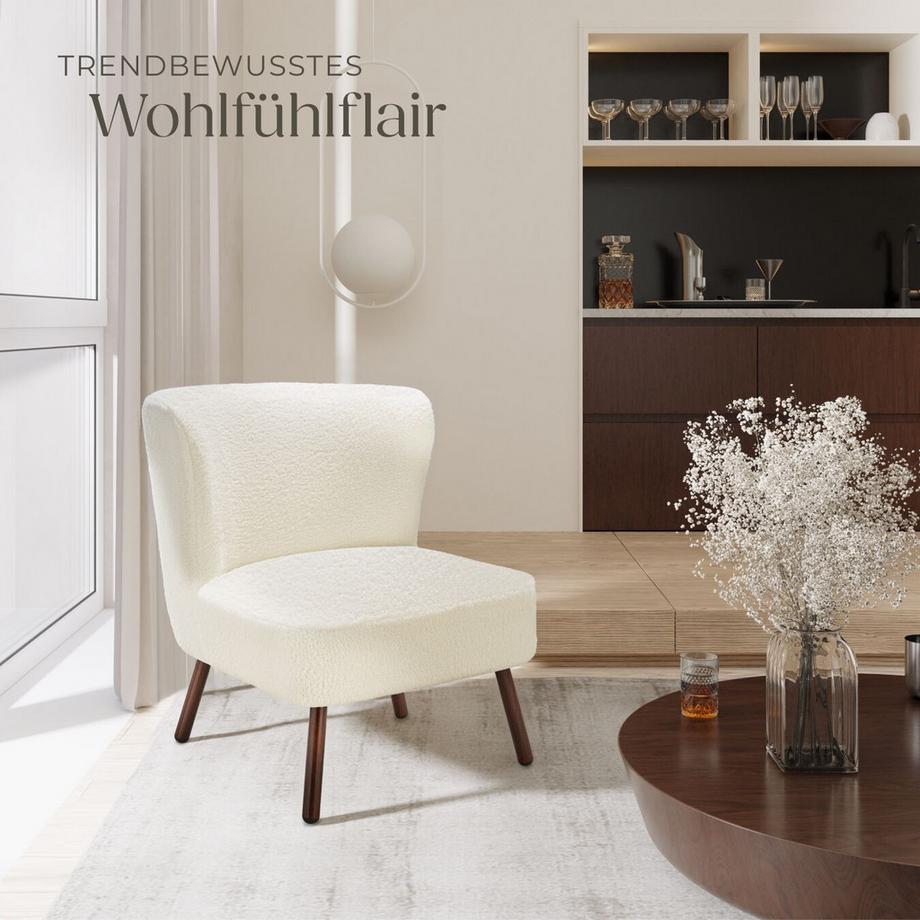 Tectake Teddy-Cocktailsessel Robina 2 gepolstert, mit Bouclé-Bezug bodenschonende Kunststoffkappen, Belastbarkeit 150 kg  