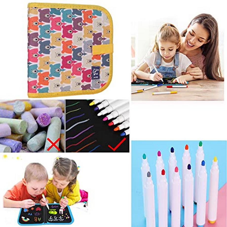 Activity-board  Tableau de gribouillage pour enfants, carnet de gribouillage portable avec 12 crayons de couleur, carnet de coloriage réutilisable pour le coloriage 