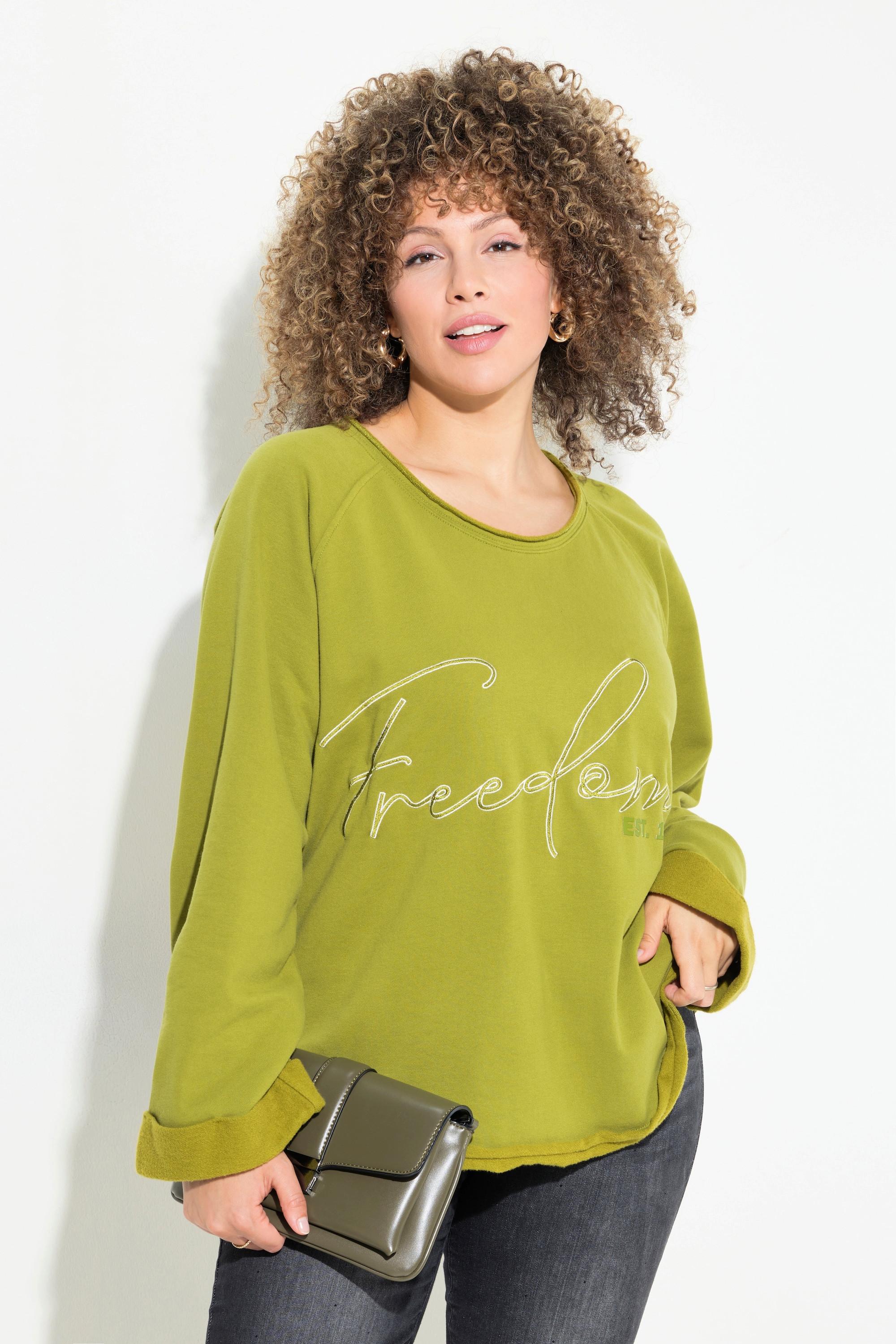 Ulla Popken  Sweat-shirt, broderie, col rond, manches longues, bords roulottés 