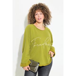 Ulla Popken  Sweat-shirt, broderie, col rond, manches longues, bords roulottés 