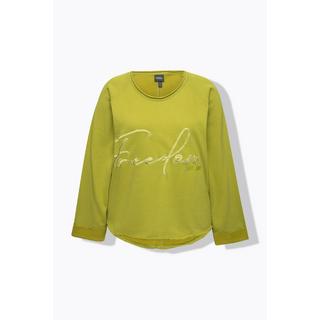 Ulla Popken  Sweat-shirt, broderie, col rond, manches longues, bords roulottés 