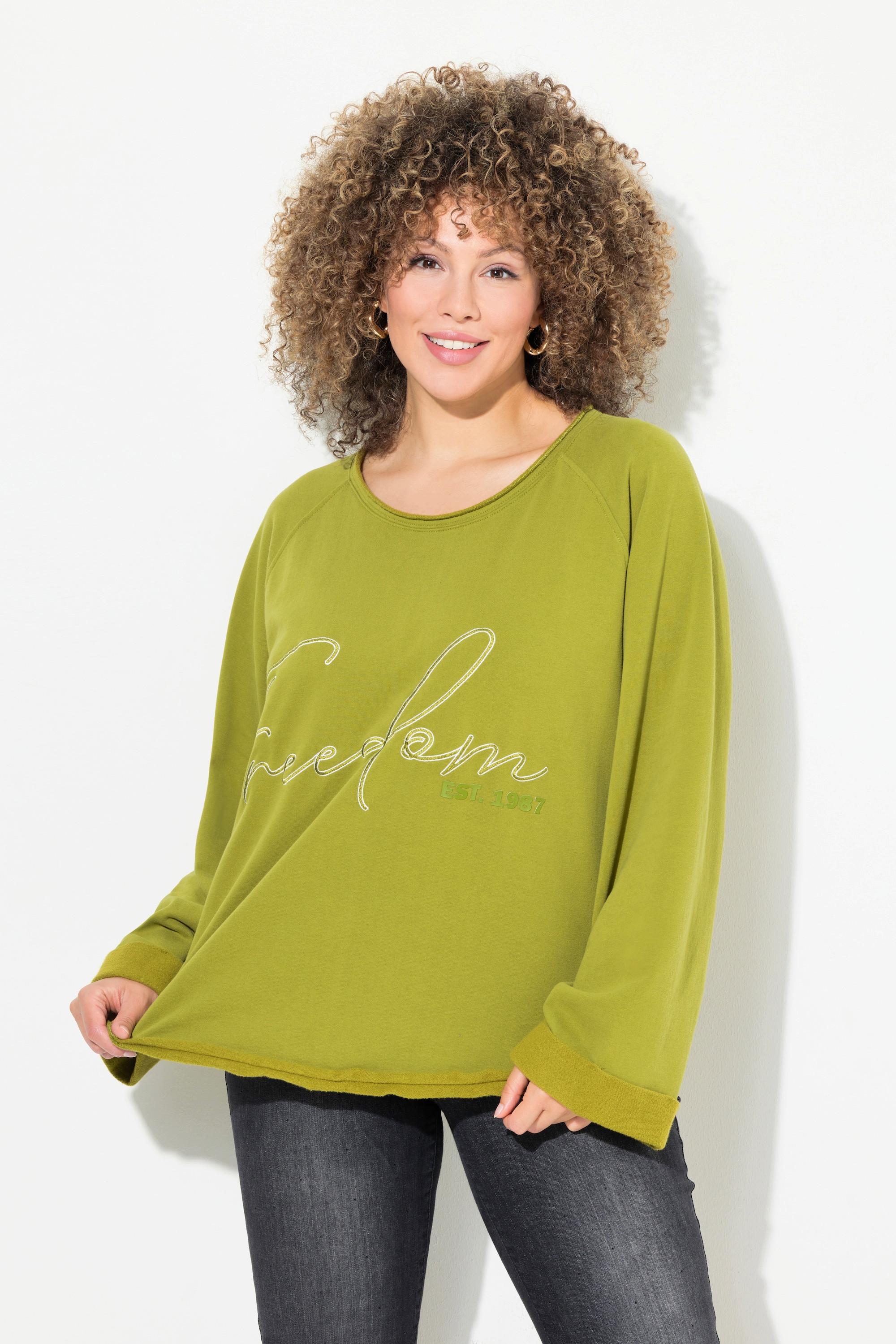 Ulla Popken  Sweat-shirt, broderie, col rond, manches longues, bords roulottés 