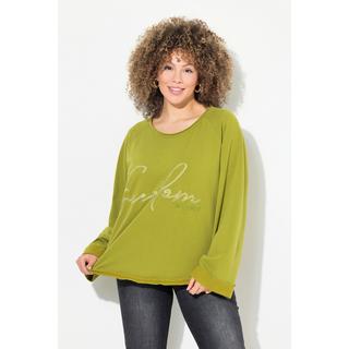 Ulla Popken  Sweat-shirt, broderie, col rond, manches longues, bords roulottés 