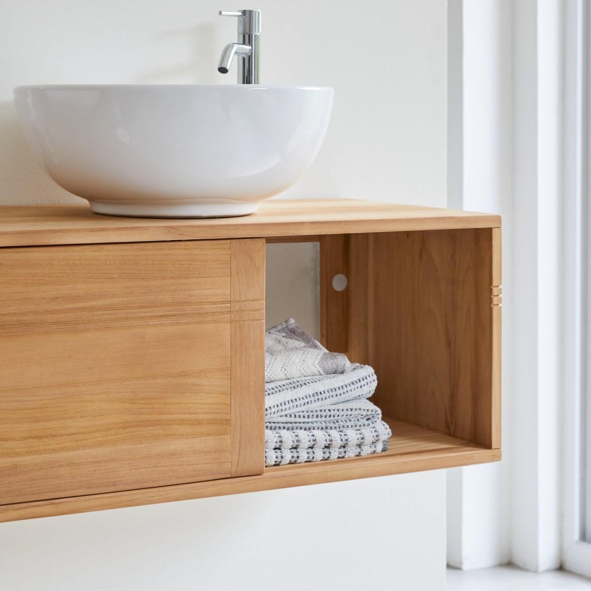 Tikamoon Badschrank aus massivem Teakholz 140 Basic  