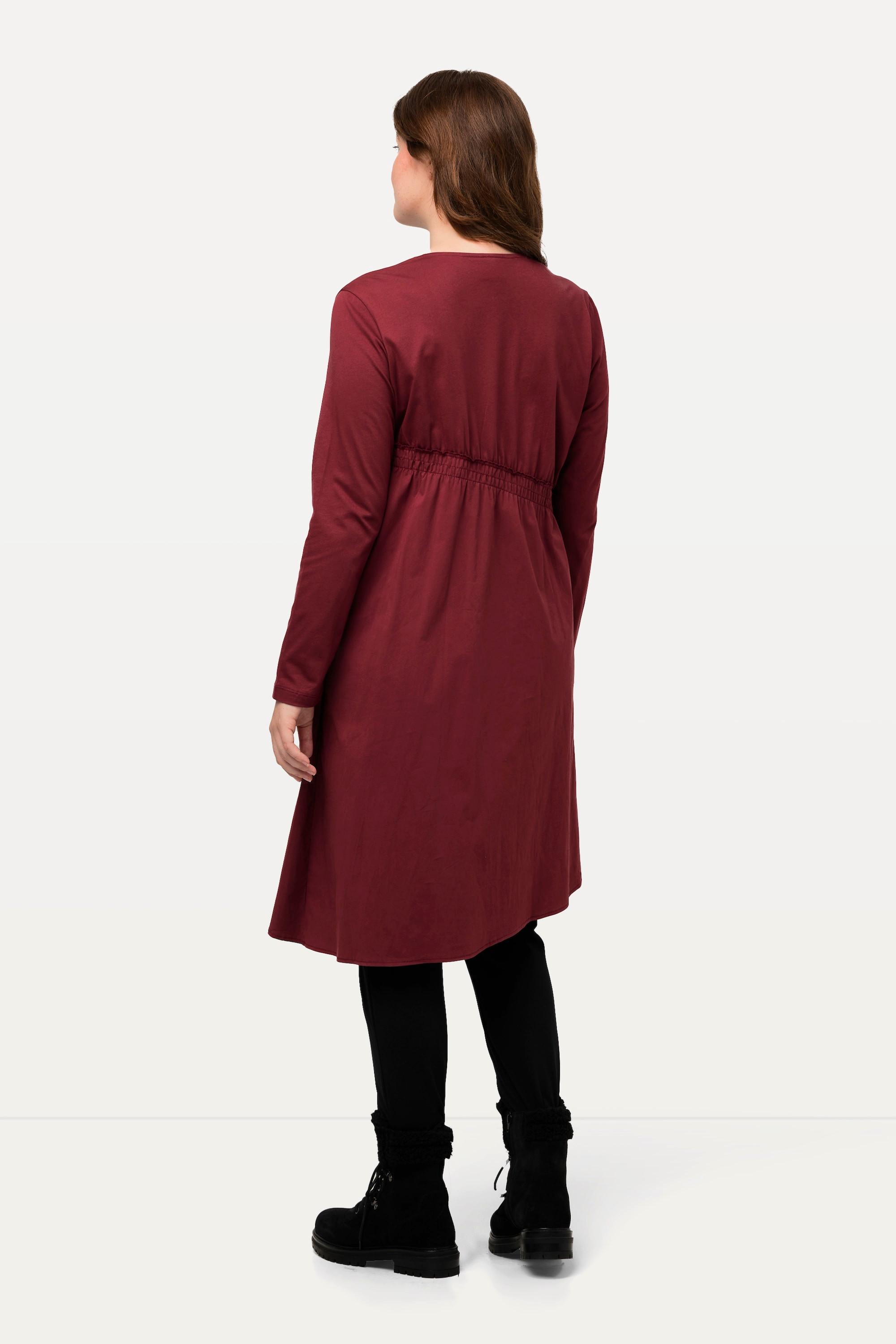 Ulla Popken  Robe midi à col en V et manches 3/4, jupe asymétrique 