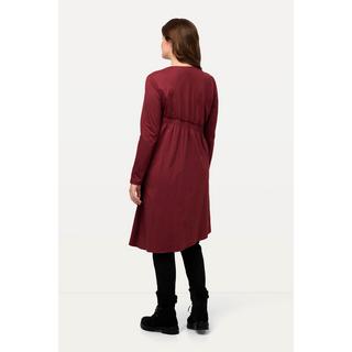 Ulla Popken  Robe midi à col en V et manches 3/4, jupe asymétrique 