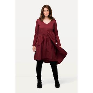 Ulla Popken  Robe midi à col en V et manches 3/4, jupe asymétrique 