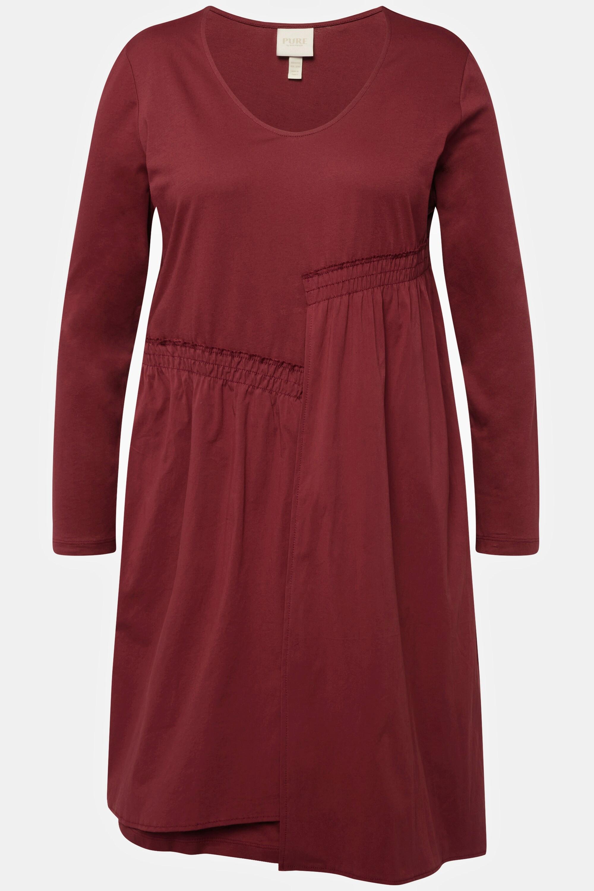 Ulla Popken  Robe midi à col en V et manches 3/4, jupe asymétrique 