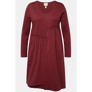 Ulla Popken  Robe midi à col en V et manches 3/4, jupe asymétrique 