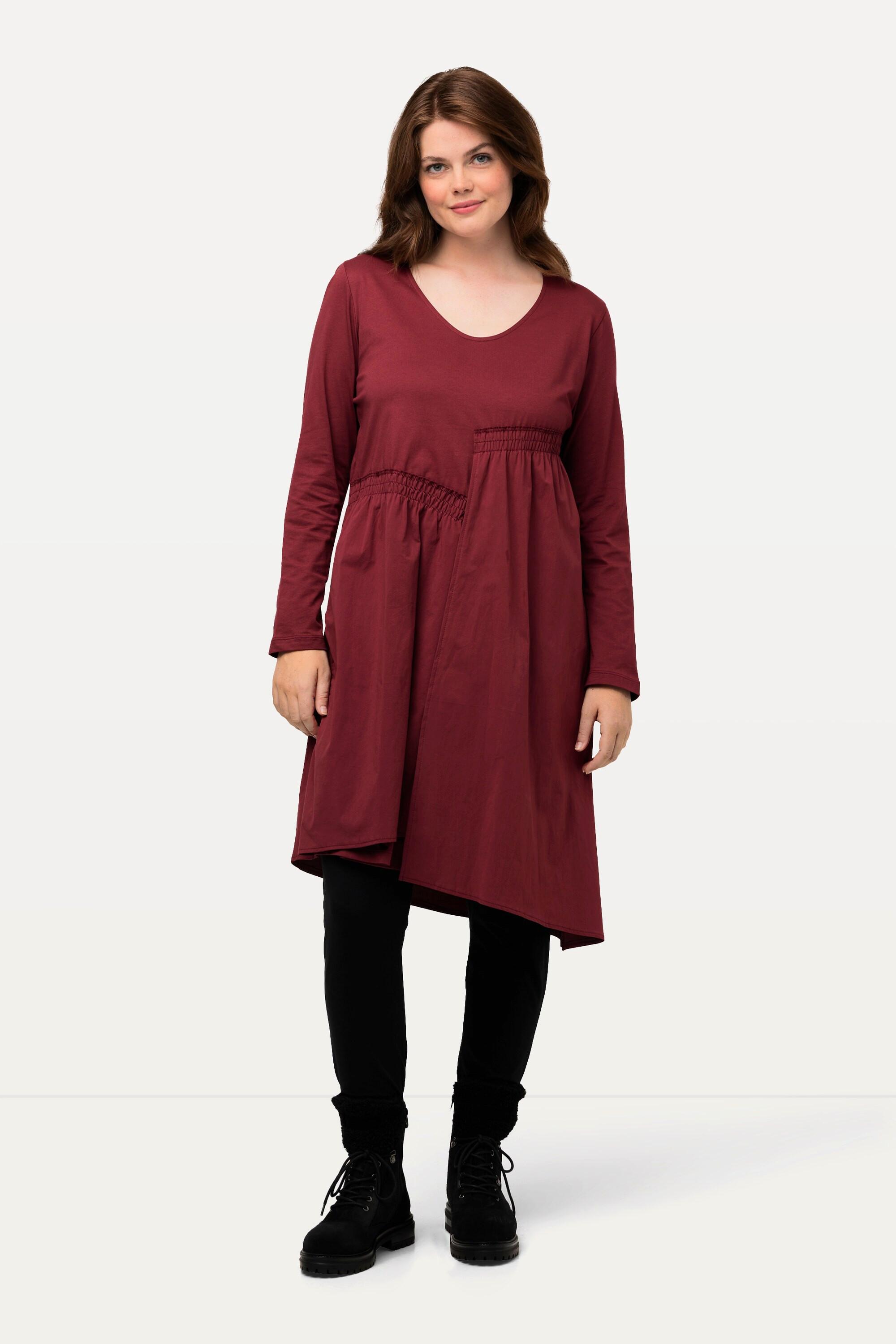 Ulla Popken  Robe midi à col en V et manches 3/4, jupe asymétrique 