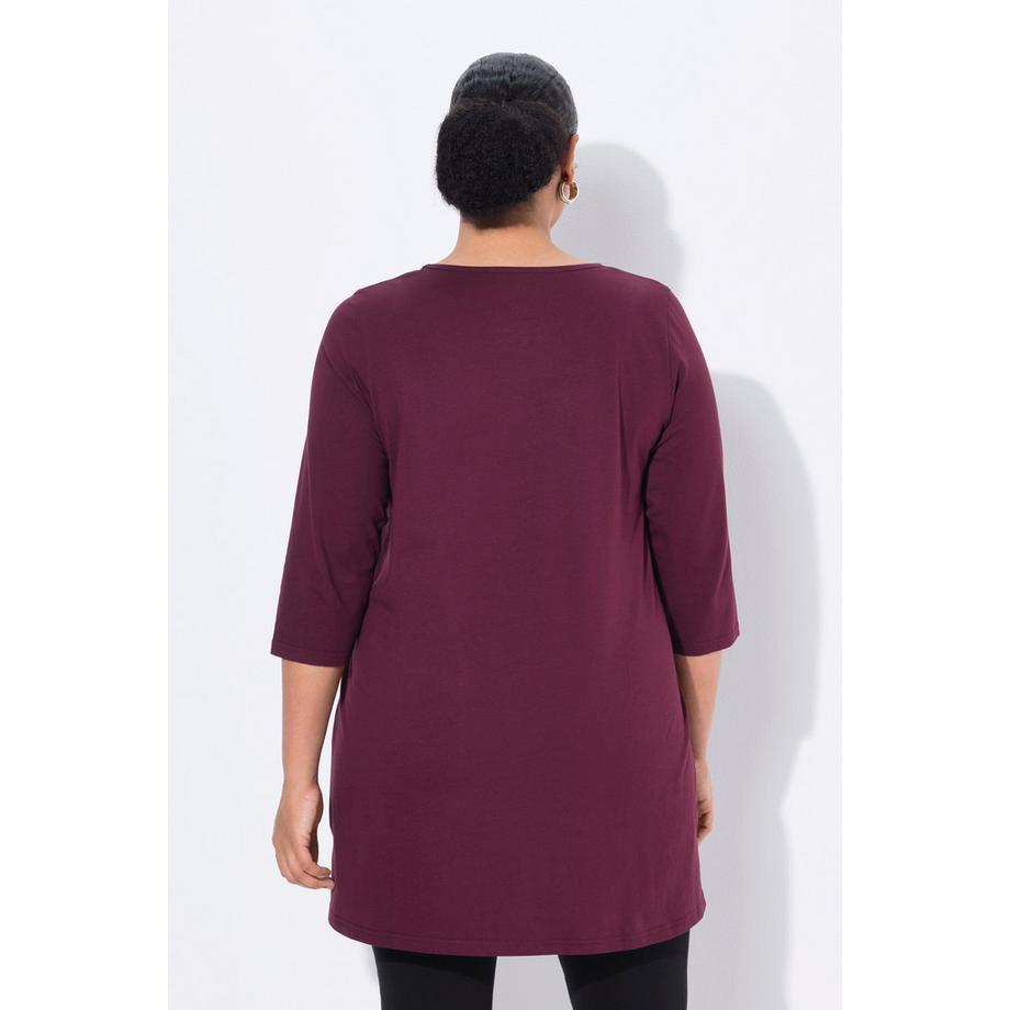 Ulla Popken T-shirt long coupe évasée col rond manches 3/4  