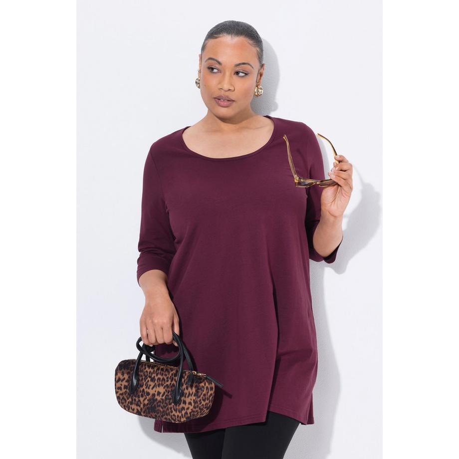 Ulla Popken T-shirt long coupe évasée col rond manches 3/4  