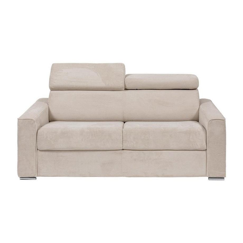 Vente-unique Canapé 4 places convertible express en velours côtelé beige - Couchage 160 cm - Matelas 14 cm - VIZIR  