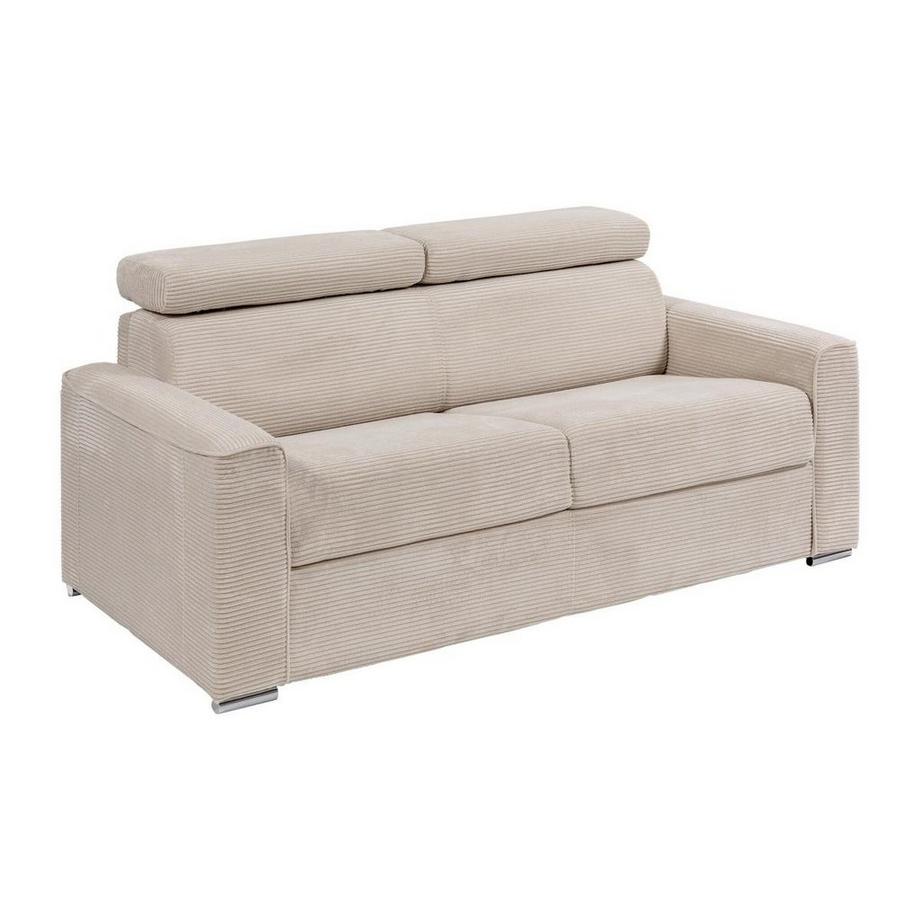 Canapé 4 places convertible express en velours côtelé beige - Couchage 160 cm - Matelas 14 cm - VIZIR