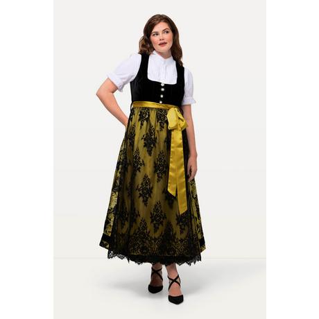 Ulla Popken  Tradizionale abito smanicato Dirndl con top di velluto, gonna in Jacquard e scollo rettangolare 