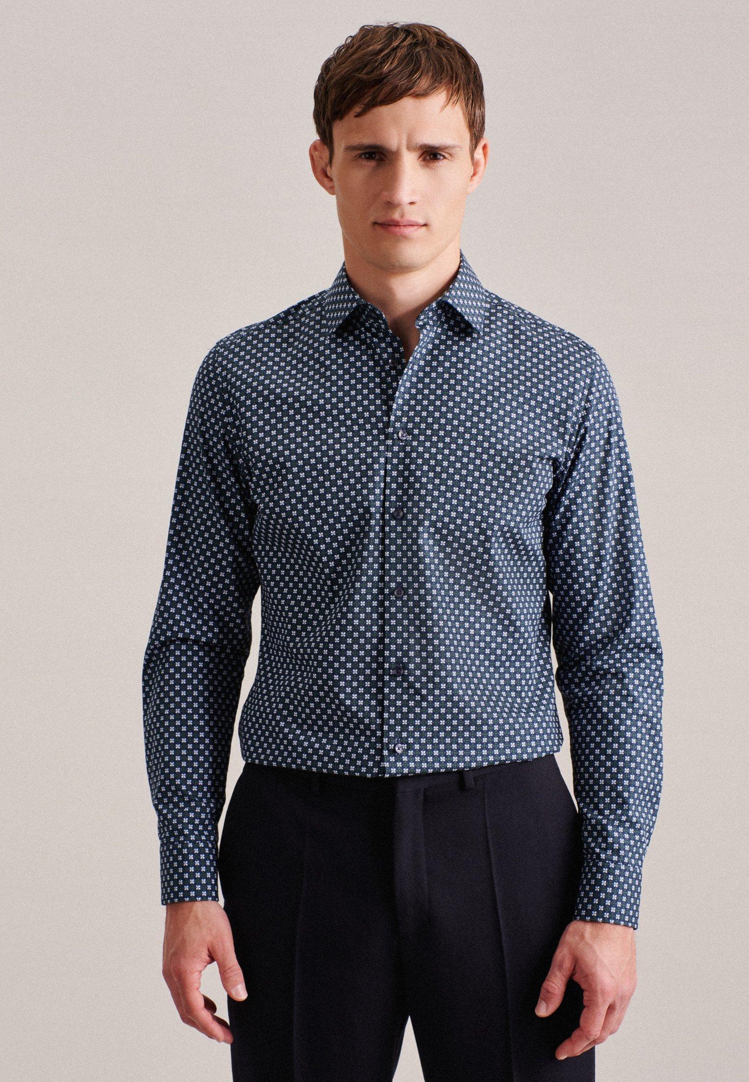 Image of Business Hemd Slim Fit Langarm Druck Herren Grün 40