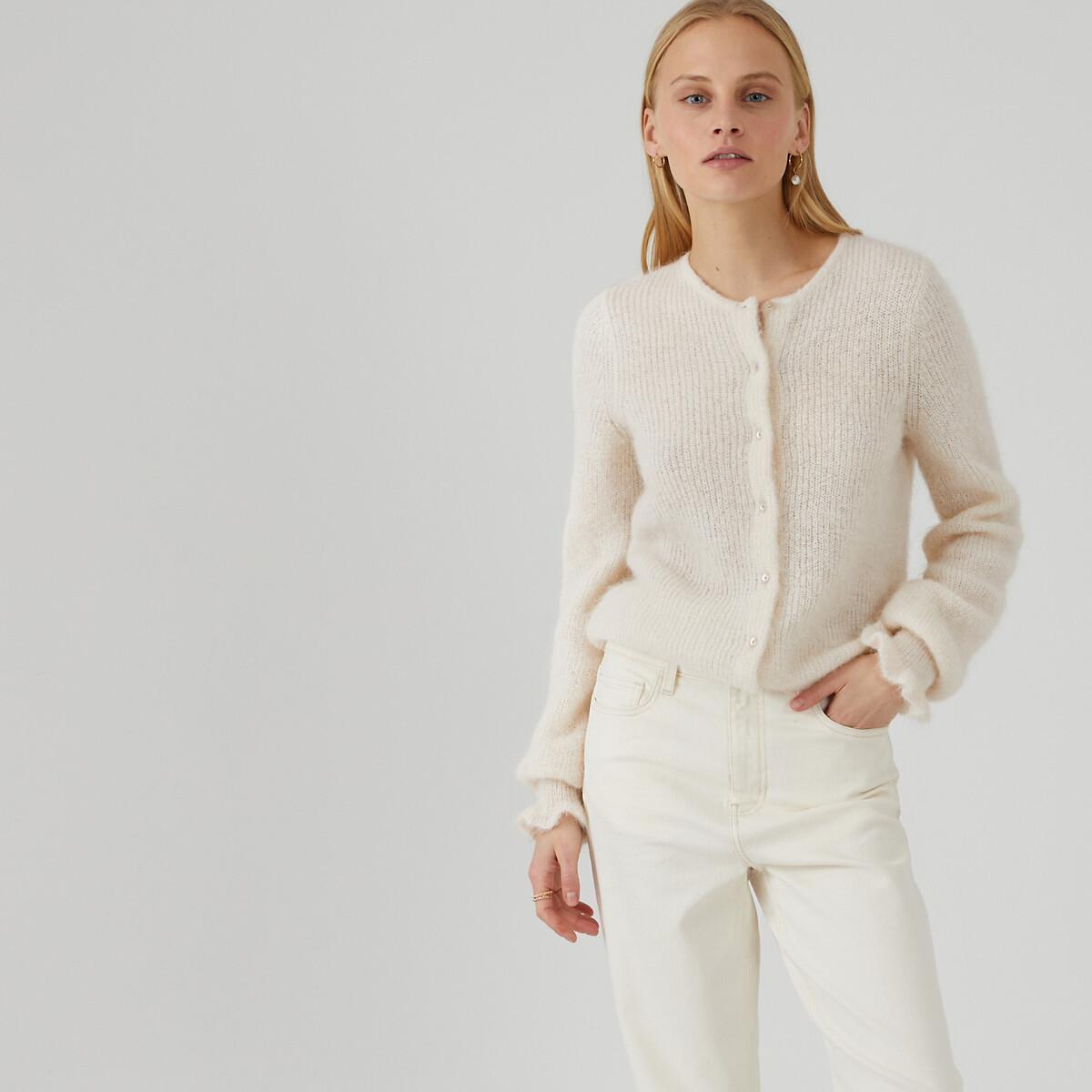 Image of Strickjacke Aus Alpakamix Damen Weiss S