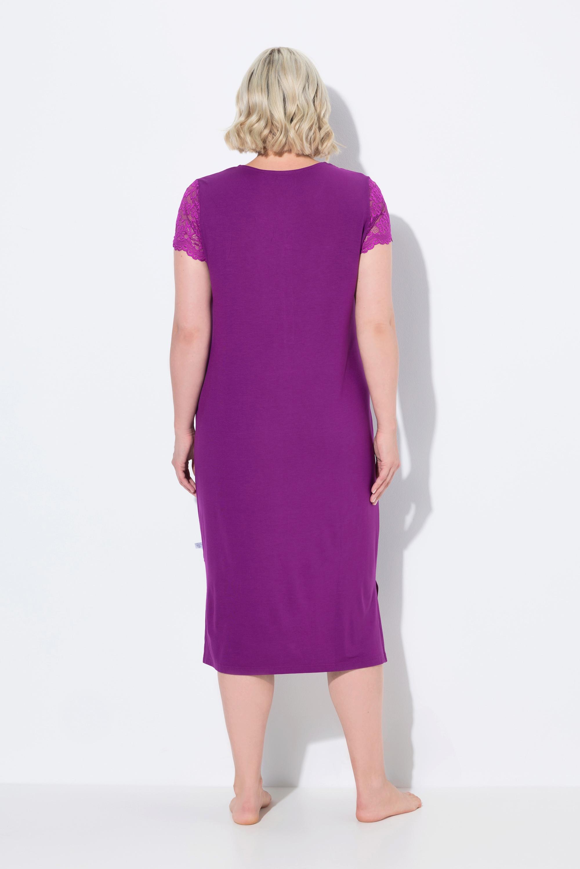 Ulla Popken Camicia da notte Pizzo Scollo a V Mezze maniche di pizzo  