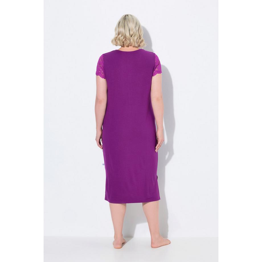 Ulla Popken Camicia da notte Pizzo Scollo a V Mezze maniche di pizzo  