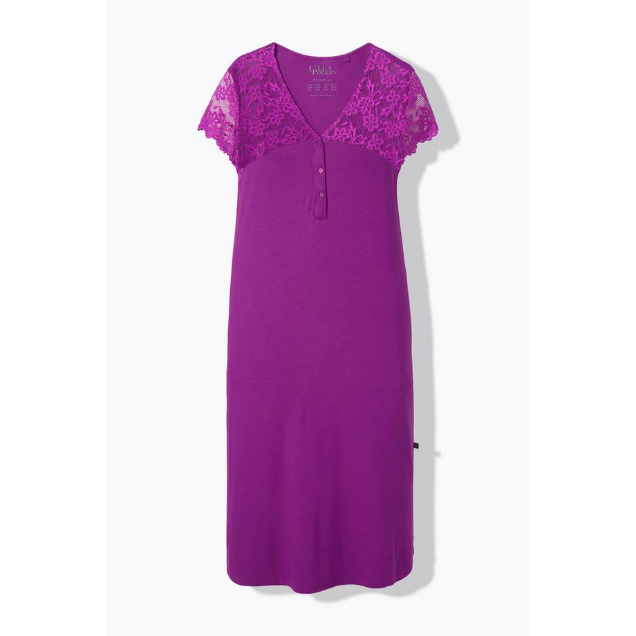 Ulla Popken Camicia da notte Pizzo Scollo a V Mezze maniche di pizzo  