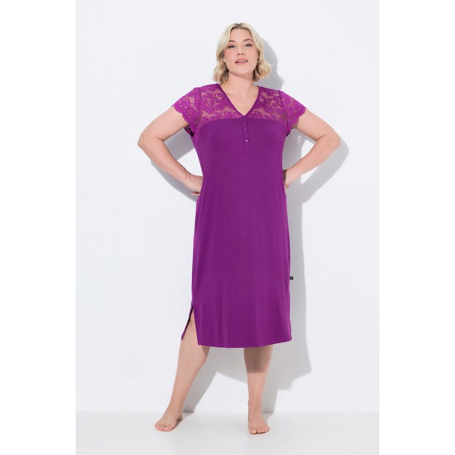 Ulla Popken Camicia da notte Pizzo Scollo a V Mezze maniche di pizzo  