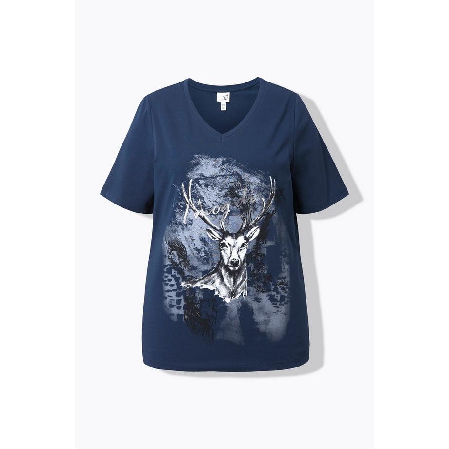 Ulla Popken T-Shirt Trachtenmotiv Classic V-Ausschnitt Halbarm  