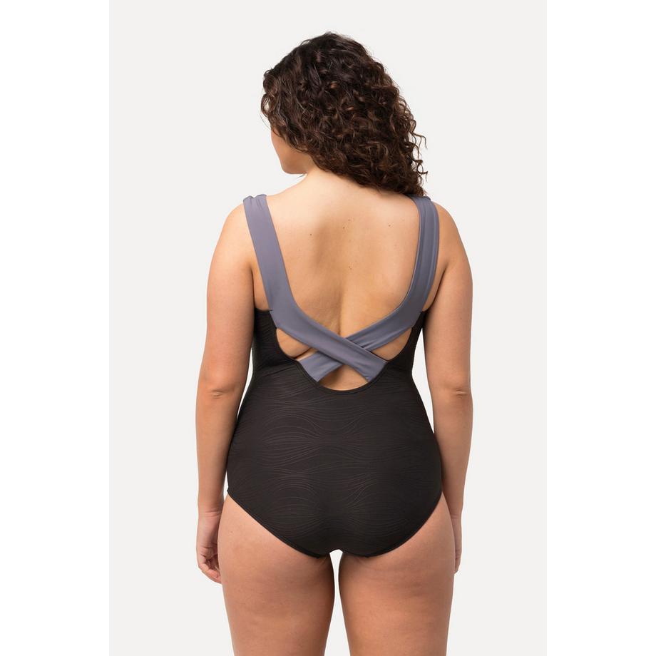 Ulla Popken Costume da bagno testurizzato coppe morbide spalline incrociate sul retro  