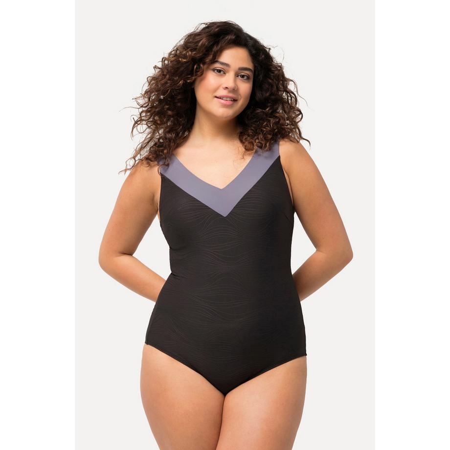 Ulla Popken Costume da bagno testurizzato coppe morbide spalline incrociate sul retro  