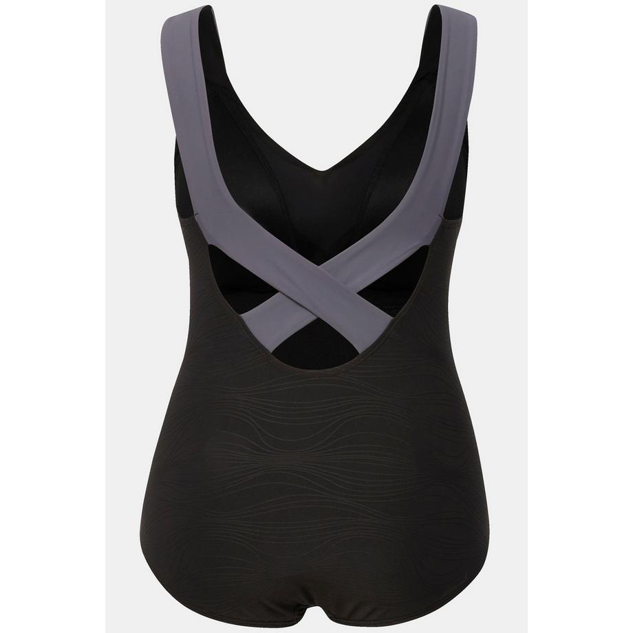 Ulla Popken Costume da bagno testurizzato coppe morbide spalline incrociate sul retro  