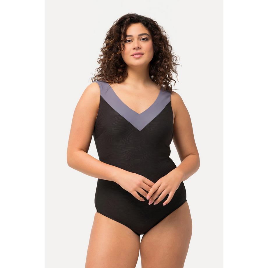 Ulla Popken Costume da bagno testurizzato coppe morbide spalline incrociate sul retro  