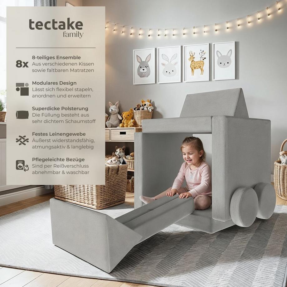 Tectake Spielsofa Lilly 8-teilig, flexible Anordnung dicke Polsterung  