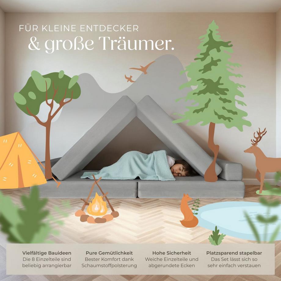 Tectake Spielsofa Lilly 8-teilig, flexible Anordnung dicke Polsterung  