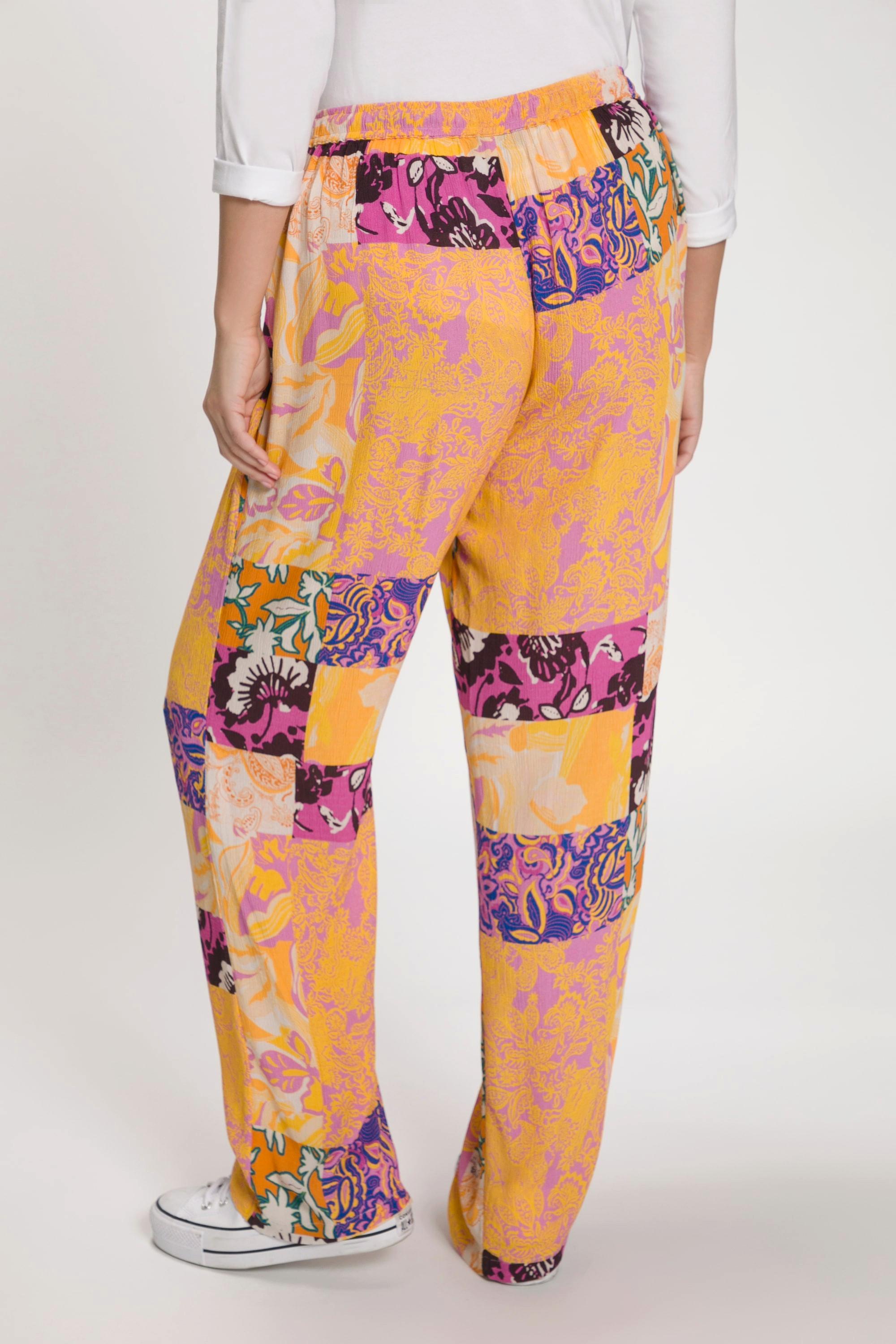 Ulla Popken  Pantalon Rose, imprimé tendance, jambes larges, ceinture élastique 