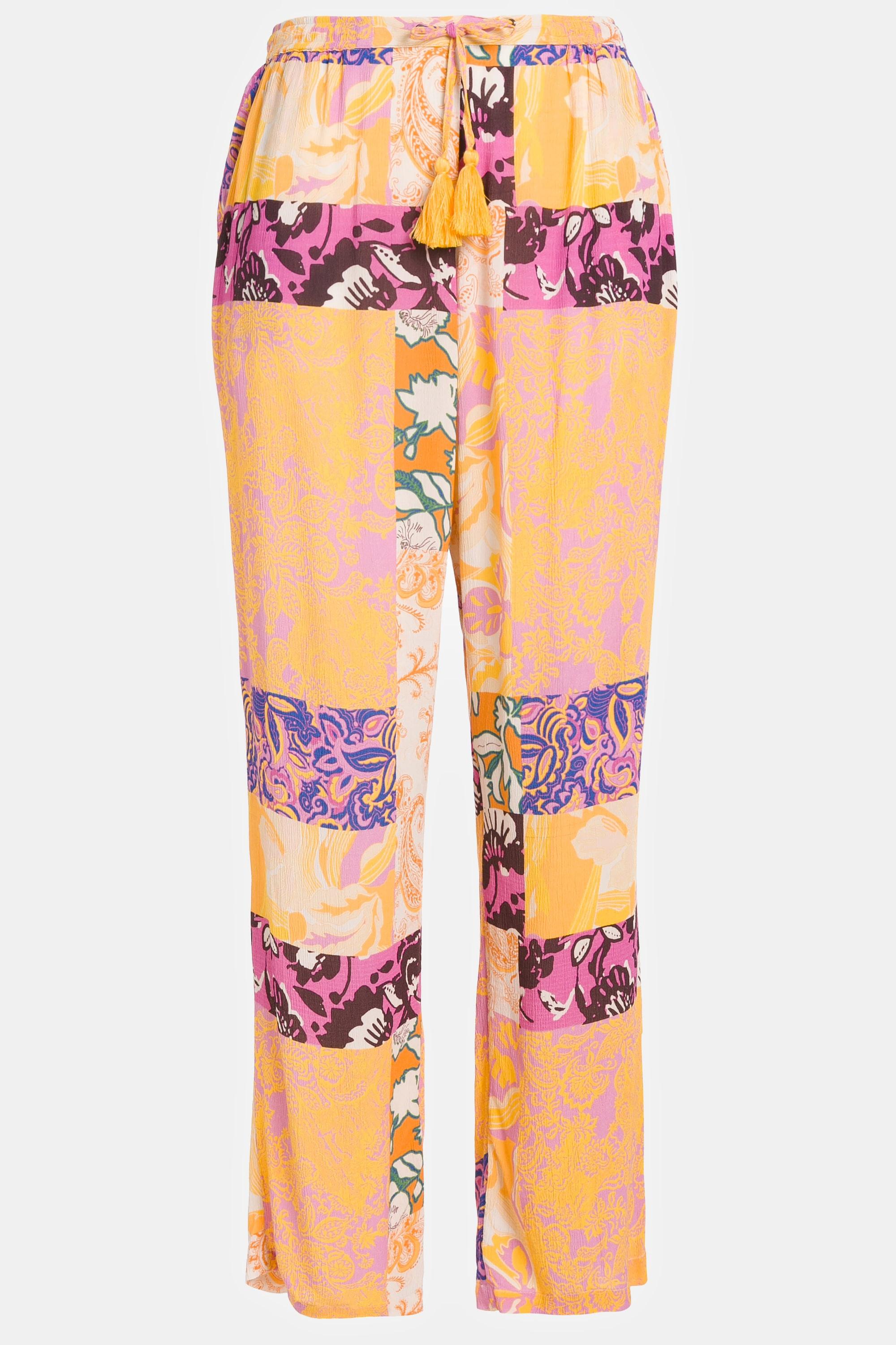 Ulla Popken  Pantalon Rose, imprimé tendance, jambes larges, ceinture élastique 