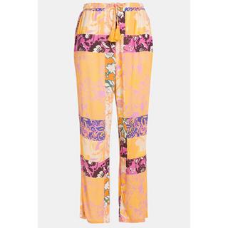 Ulla Popken  Pantaloni modello Rose con stampa alla moda, taglio della gamba largo e cintura elastica 