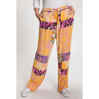 Ulla Popken  Pantaloni modello Rose con stampa alla moda, taglio della gamba largo e cintura elastica 