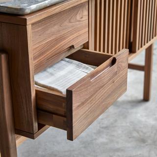 Tikamoon Mobile per il bagno in legno di noce massello e battuto di terrazzo premium 125 cm Isaure  