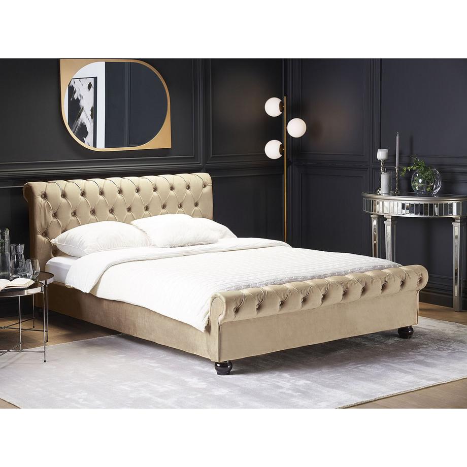 Beliani Letto ad acqua en Velluto  AVALLON  