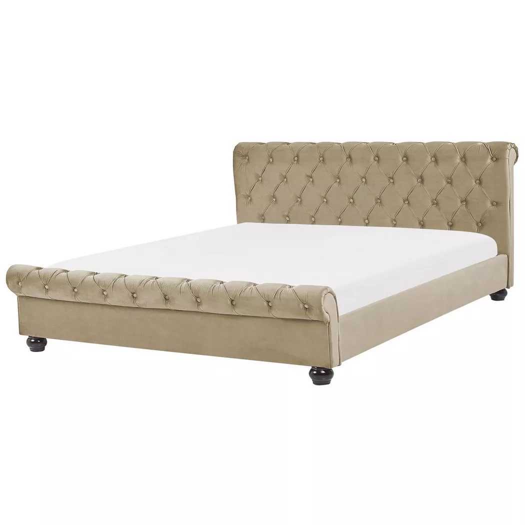 Beliani - Wasserbett aus Samtstoff  AVALLON, Perle