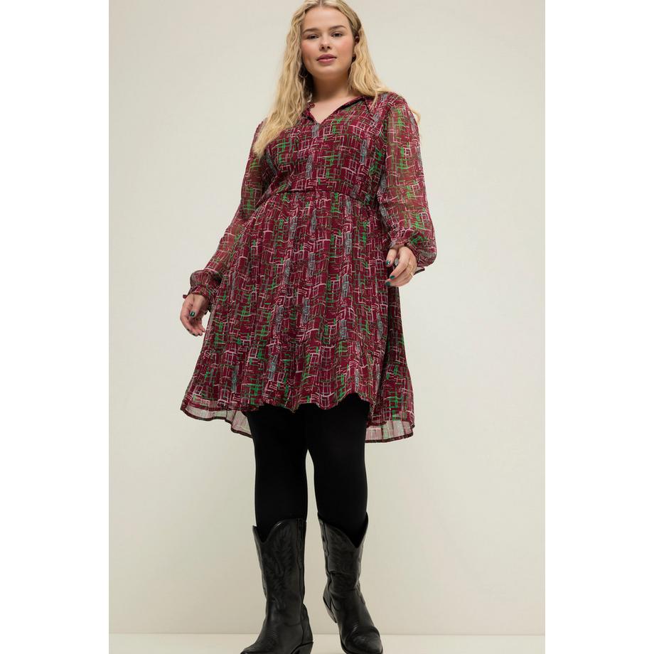 Studio Untold Robe Mini Coupe Évasée Imprimé Graphique Col Ruché Manches Longues  