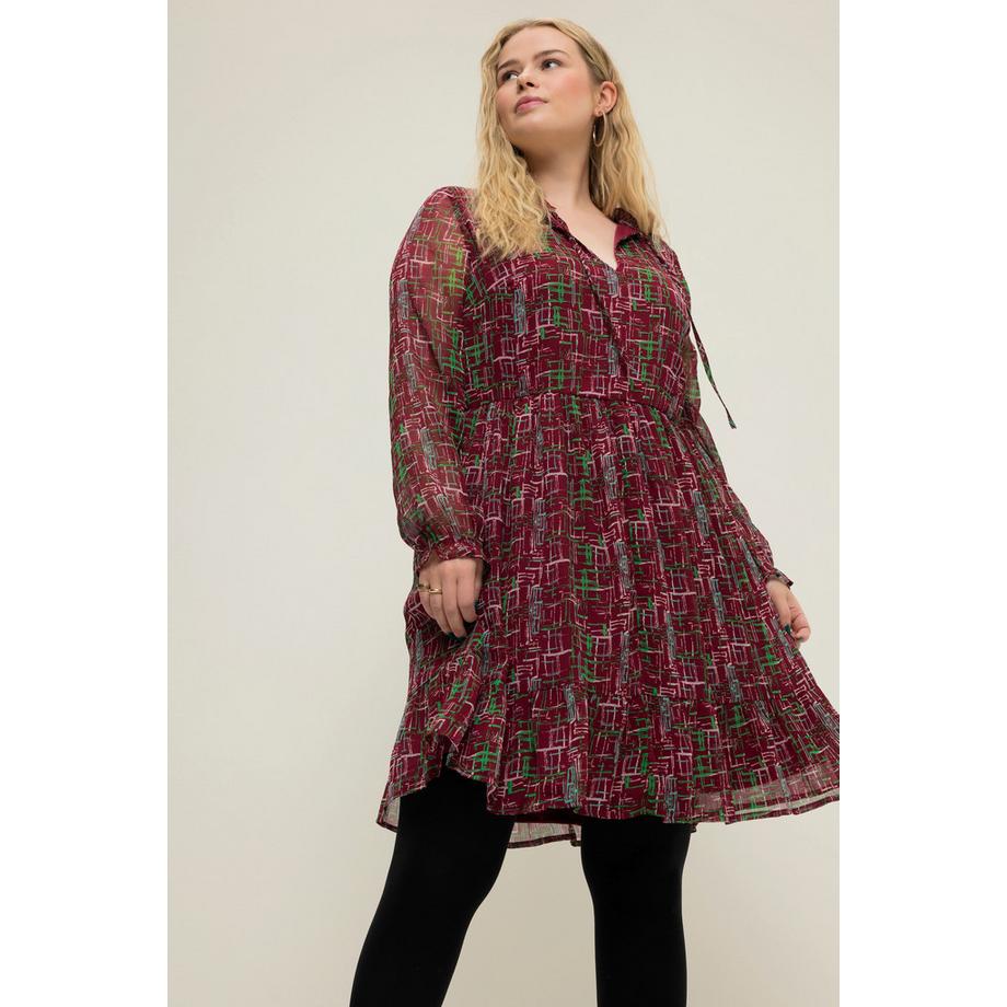 Studio Untold Robe Mini Coupe Évasée Imprimé Graphique Col Ruché Manches Longues  