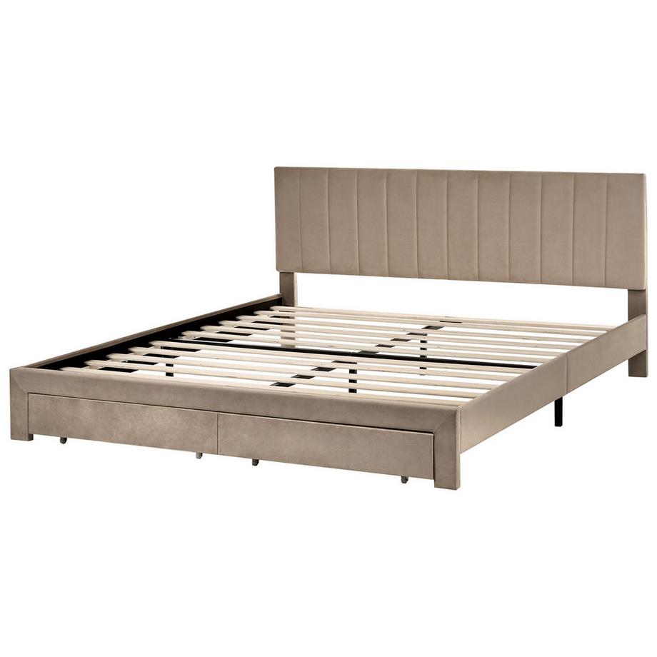 Beliani Bett mit Schubladen aus Samtstoff  LONZAC  