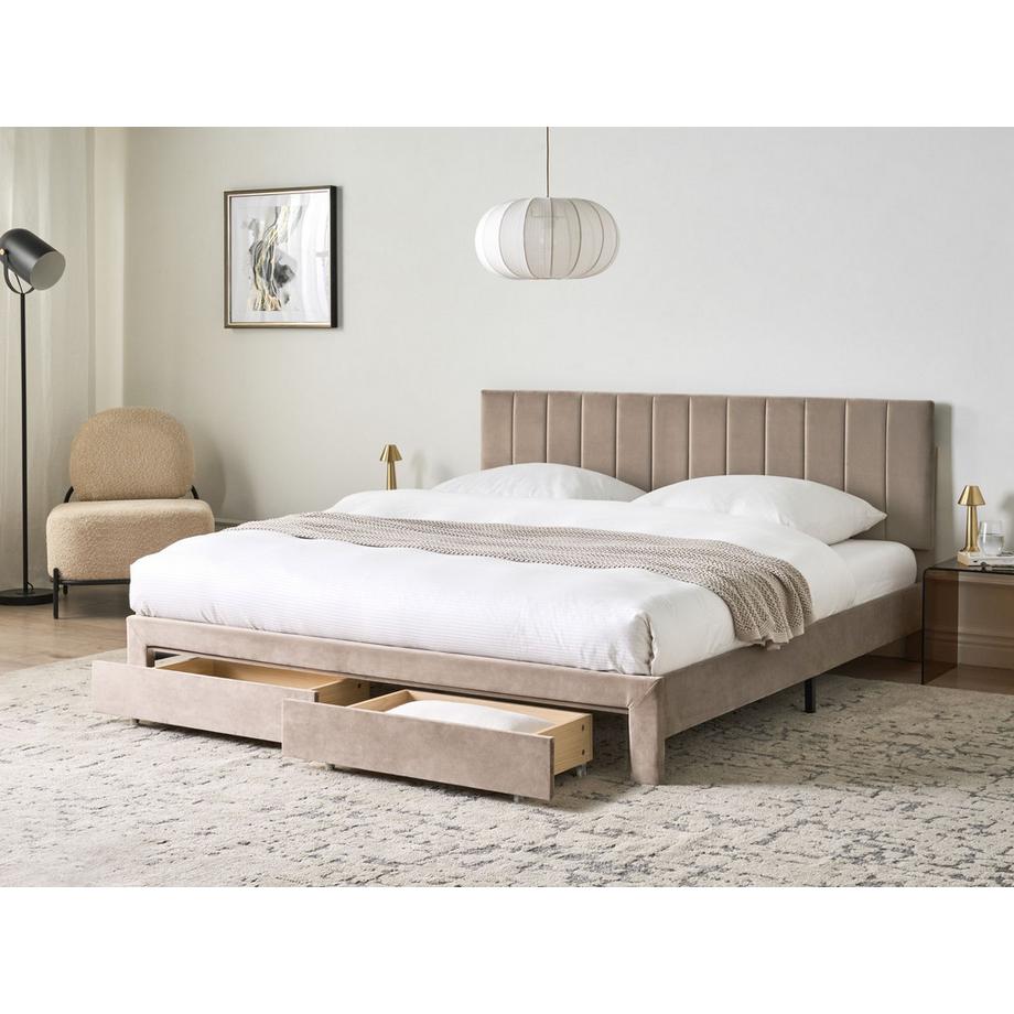 Beliani Bett mit Schubladen aus Samtstoff Modern LONZAC  