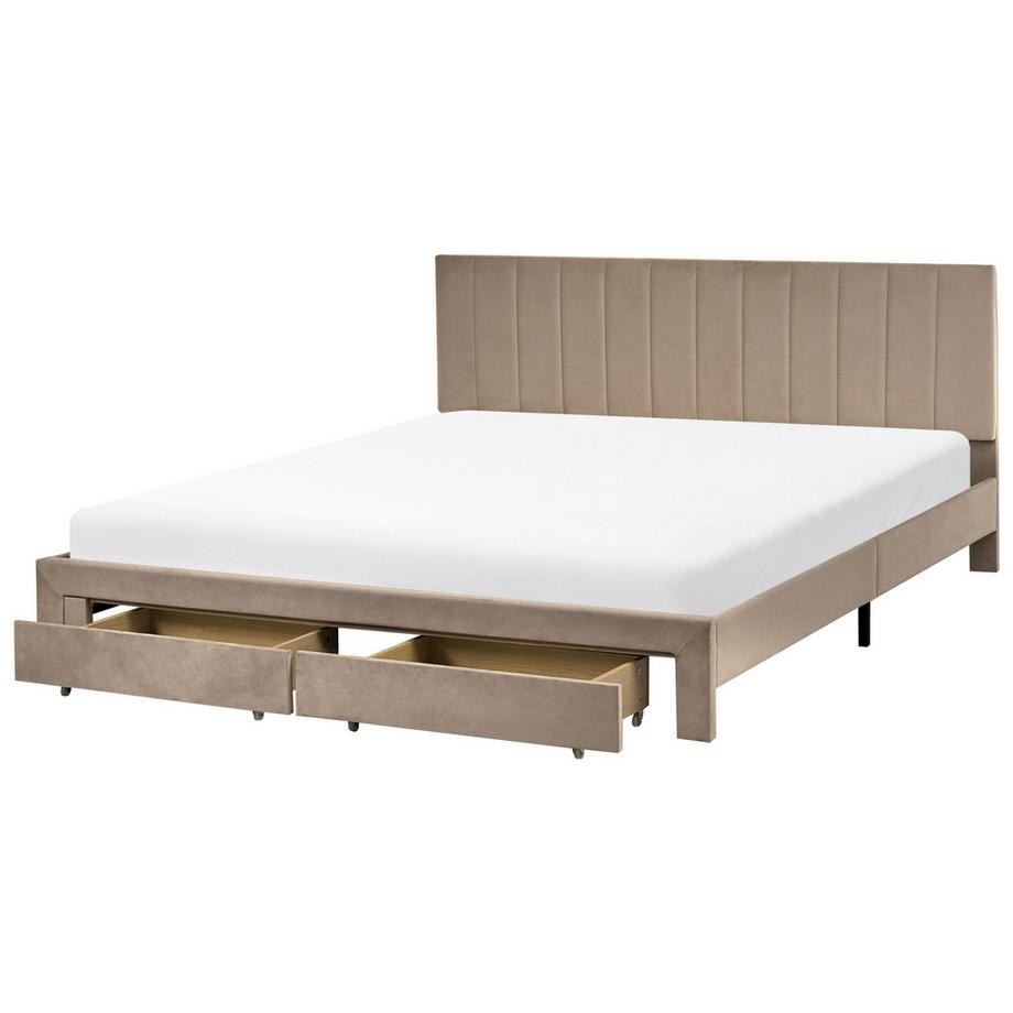 Beliani Bett mit Schubladen aus Samtstoff Modern LONZAC  