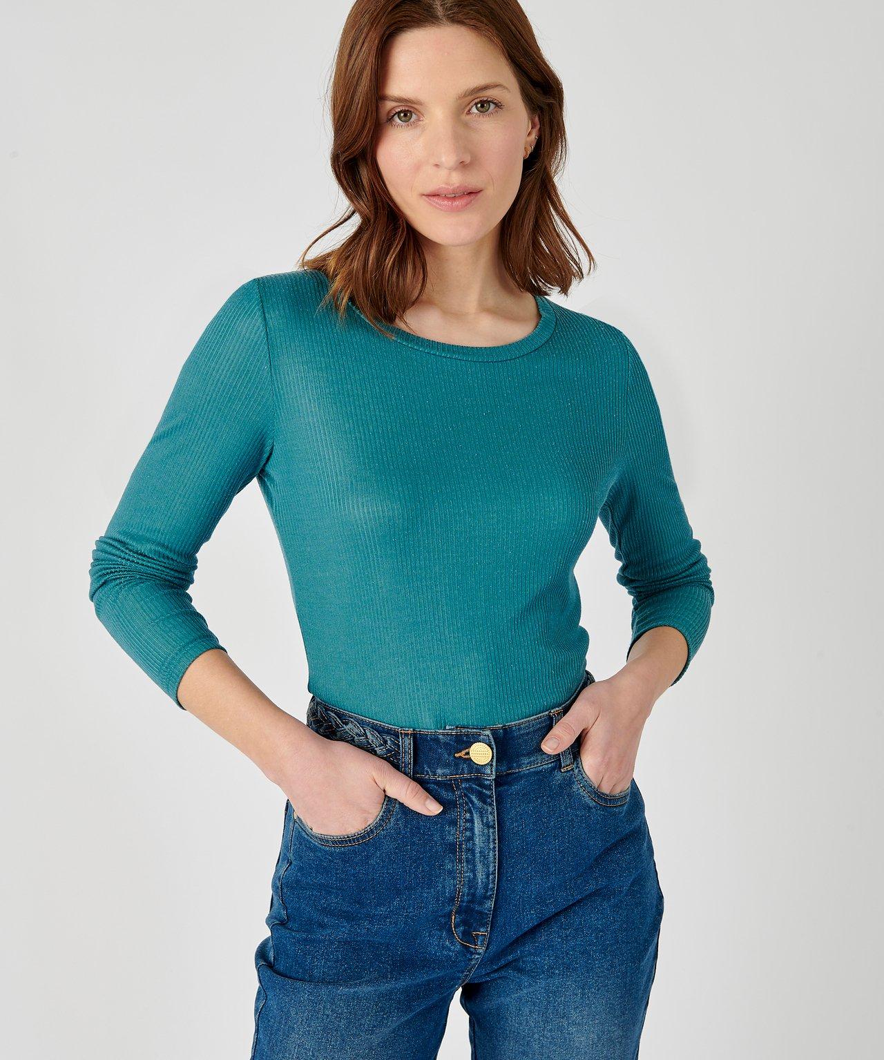 Image of Unterziehpullover Aus Thermolactyl-rippstrick Und Seide Mit Rundhalsausschnitt. Damen Grün 50/52