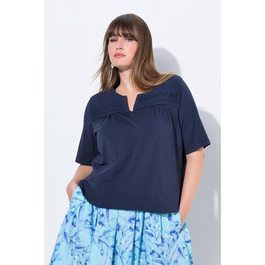 Ulla Popken T-shirt avec plis fantaisie Col V Manches Courtes  