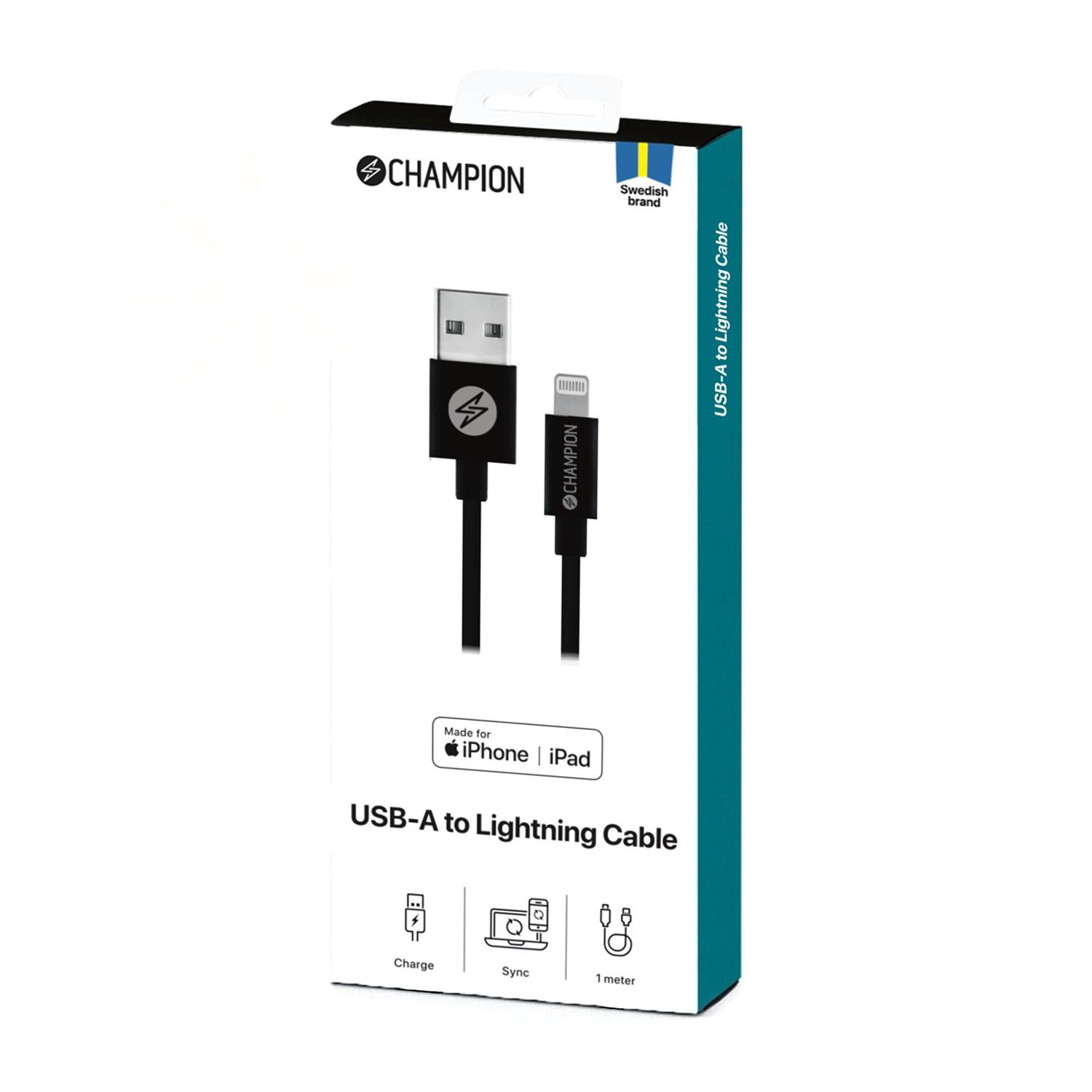 Champion  Câble USB-A vers Lightning 1m Noir 